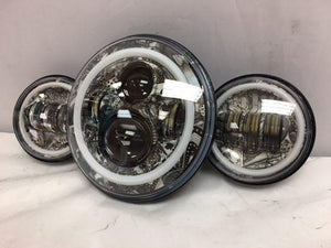 7" DAYMAKER DICEY GAMBLE DESIGN Headlight Dual 4.5" - 4 1/2" Auxiliary Spot Passing LED Fog Lights with BLUE Halo Bulb Harley SET