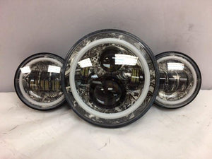 7" DAYMAKER DICEY GAMBLE DESIGN Headlight Dual 4.5" - 4 1/2" Auxiliary Spot Passing LED Fog Lights with BLUE Halo Bulb Harley SET