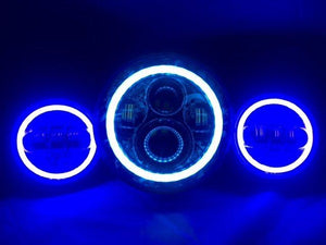 7" DAYMAKER DICEY GAMBLE DESIGN Headlight Dual 4.5" - 4 1/2" Auxiliary Spot Passing LED Fog Lights with BLUE Halo Bulb Harley SET