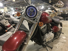 Load image into Gallery viewer, 7&quot; DAYMAKER Kawasaki Vulcan Nomad 800 Blue with Blue Halo HID LED Light Bulb Headlight Motorcycle