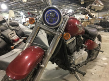 Load image into Gallery viewer, 7&quot; DAYMAKER Kawasaki Vulcan Nomad 800 Blue with Blue Halo HID LED Light Bulb Headlight Motorcycle