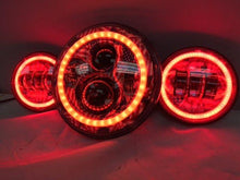 Load image into Gallery viewer, 7&quot; DAYMAKER AMERICAN FLAGS DESIGN Headlight Dual 4.5&quot; - 4 1/2&quot; Auxiliary Spot Passing LED Fog Lights Red Halo Bulb Harley SET