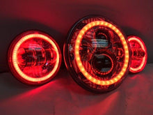 Load image into Gallery viewer, 7&quot; DAYMAKER AMERICAN FLAGS DESIGN Headlight Dual 4.5&quot; - 4 1/2&quot; Auxiliary Spot Passing LED Fog Lights Red Halo Bulb Harley SET