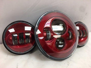 7" DAYMAKER Color Matched 3 PIECE SET Velocity Red LED Light Bulb Headlight Motorcycle Harley