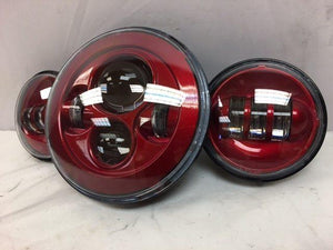 7" DAYMAKER Color Matched 3 PIECE SET Velocity Red LED Light Bulb Headlight Motorcycle Harley