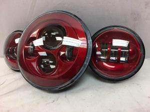 7" DAYMAKER Color Matched 3 PIECE SET Velocity Red LED Light Bulb Headlight Motorcycle Harley