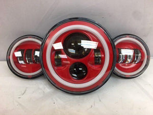 7" DAYMAKER Red With Red HALO Headlight Dual 4.5" - 4 1/2" AUX Black Spot Passing LED Fog Lights Bulb Harley SET