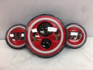 7" DAYMAKER Red With Red HALO Headlight Dual 4.5" - 4 1/2" AUX Black Spot Passing LED Fog Lights Bulb Harley SET
