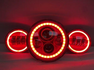 7" DAYMAKER Red With Red HALO Headlight Dual 4.5" - 4 1/2" AUX Black Spot Passing LED Fog Lights Bulb Harley SET