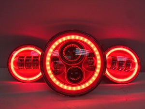 7" DAYMAKER Red With Red HALO Headlight Dual 4.5" - 4 1/2" AUX Black Spot Passing LED Fog Lights Bulb Harley SET