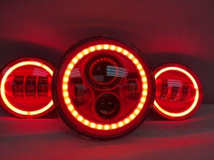 7" DAYMAKER Red With Red HALO Headlight Dual 4.5" - 4 1/2" AUX Black Spot Passing LED Fog Lights Bulb Harley SET