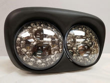 Load image into Gallery viewer, DUAL 7&quot; DAYMAKER CUSTOM SKULL LED ROAD GLIDE Black Light Bulb Headlight Motorcycle Harley Bezel