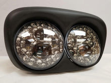 Load image into Gallery viewer, DUAL 7&quot; DAYMAKER CUSTOM SKULL LED ROAD GLIDE Black Light Bulb Headlight Motorcycle Harley Bezel
