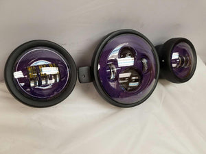 7" Kawasaki Voyager & Vaquero DAYMAKER Headlight Dual 4.5" - 4 1/2" Auxiliary AUX Purple Spot Passing LED Fog Lights SET