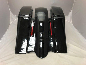 Harley Davidson 6" Extended Saddlebags Out & Down Bags Painted VIVID BLACK  Lids & Custom Rear LED Fender No Cut Outs