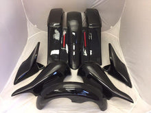 Load image into Gallery viewer, Harley Davidson 6&quot; Extended Saddlebags Out &amp; Down Bags Painted VIVID BLACK COMBO Front Fender Tank Shrouds Side Covers