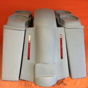 Harley Davidson 4" Extended Stretched Saddlebags Dual 6.5" Speaker Lids & Replacement LED Fender 09 - 13 - No Cut Outs