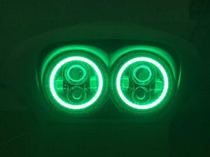 DUAL 7" DAYMAKER 2014  GREEN HALO LED Replacement ROAD GLIDE Chrome Light Bulb Headlight Harley Bezel