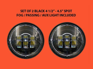 5 3/4" - 5.75" DAYMAKER Headlight Dual 4.5" - 4 1/2" Auxiliary AUX Black Spot Passing LED Fog Lights Bulb Harley SET