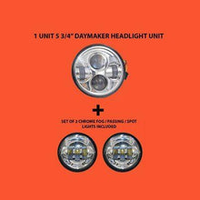 Load image into Gallery viewer, 5 3/4&quot; - 5.75&quot; DAYMAKER Headlight Dual 4.5&quot; - 4 1/2&quot; Auxiliary AUX Chrome Spot Passing LED Fog Lights Bulb Harley SET