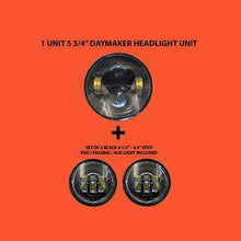 Load image into Gallery viewer, 5 3/4&quot; - 5.75&quot; DAYMAKER Headlight Dual 4.5&quot; - 4 1/2&quot; Auxiliary AUX Black Spot Passing LED Fog Lights Bulb Harley SET