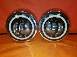 Harley Chrome Dual Twin DAYMAKER Headlights with Bracket Light Bar for FAT BOB STREET BOB DYNA - White Halo