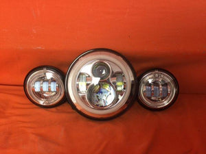 7" DAYMAKER Green HALO Headlight Dual 4.5" - 4 1/2" GREEN HALO Auxiliary AUX Chrome Spot Passing LED Fog Lights Bulb Harley SET