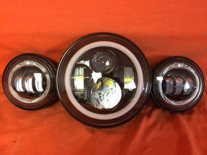 7" DAYMAKER Red HALO Headlight Dual 4.5" - 4 1/2" HALO Auxiliary AUX Black Spot Passing LED Fog Lights Bulb Harley SET