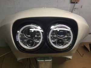 DUAL 7" DAYMAKER 2014  WHITE HALO LED Replacement ROAD GLIDE Chrome Light Bulb Headlight Harley Bezel