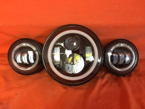 7" DAYMAKER Red HALO Headlight Dual 4.5" - 4 1/2" RED HALO Auxiliary AUX Black Spot Passing LED Fog Lights Bulb Harley SET