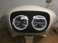 Load image into Gallery viewer, DUAL 7&quot; DAYMAKER 2014  WHITE HALO LED Replacement ROAD GLIDE Chrome Light Bulb Headlight Harley Bezel