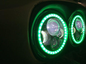 DUAL 7" DAYMAKER 2014  GREEN HALO LED Replacement ROAD GLIDE Black Light Bulb Headlight Harley Bezel