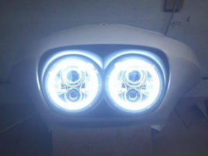 DUAL 7" DAYMAKER 2014  WHITE HALO LED Replacement ROAD GLIDE Black Light Bulb Headlight Harley Bezel