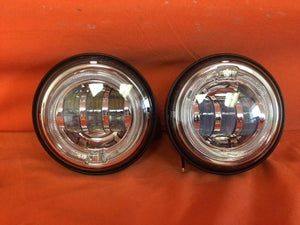 4.5" Auxiliary DAYMAKER Chrome Spot With Green Halo Passing HID LED Fog Lights Bulb Motorcycle Harley AUX PAIR 4-1/2"
