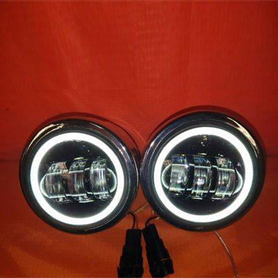 Harley Chrome Dual Twin DAYMAKER Headlights with Bracket Light Bar for FAT BOB STREET BOB DYNA - White Halo