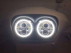 DUAL 7" DAYMAKER 2014  WHITE HALO LED Replacement ROAD GLIDE Chrome Light Bulb Headlight Harley Bezel