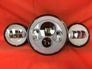7" DAYMAKER WHITE Headlight Dual White 4.5" - 4 1/2" Auxiliary AUX Spot Passing LED Fog Lights Bulb Harley SET