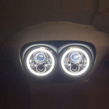 Load image into Gallery viewer, DUAL 7&quot; DAYMAKER 2014  WHITE HALO LED Replacement ROAD GLIDE Chrome Light Bulb Headlight Harley Bezel