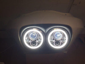 DUAL 7" DAYMAKER 2014  WHITE HALO LED Replacement ROAD GLIDE Chrome Light Bulb Headlight Harley Bezel