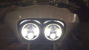 DUAL 7" DAYMAKER 2014  WHITE HALO LED Replacement ROAD GLIDE Black Light Bulb Headlight Harley Bezel