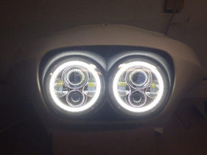 DUAL 7" DAYMAKER 2014  WHITE HALO LED Replacement ROAD GLIDE Chrome Light Bulb Headlight Harley Bezel