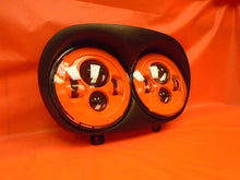 Load image into Gallery viewer, DUAL 7&quot; ORANGE DAYMAKER 2014  LED ROAD GLIDE Black Light Bulb Headlight Harley Bezel