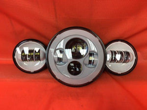 7" DAYMAKER WHITE Headlight Dual White 4.5" - 4 1/2" Auxiliary AUX Spot Passing LED Fog Lights Bulb Harley SET