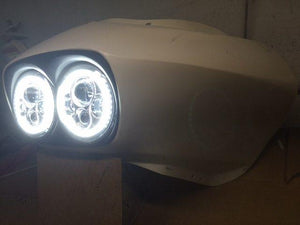 DUAL 7" DAYMAKER 2014  WHITE HALO LED Replacement ROAD GLIDE Chrome Light Bulb Headlight Harley Bezel