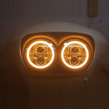 Load image into Gallery viewer, DUAL 7&quot; DAYMAKER 2014  ORANGE HALO LED Replacement ROAD GLIDE Chrome Light Bulb Headlight Harley Bezel