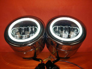 Harley Chrome Dual Twin DAYMAKER Headlights with Bracket Light Bar for FAT BOB STREET BOB DYNA - White Halo