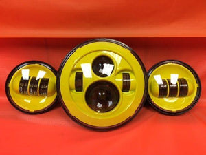 7" DAYMAKER YELLOW Headlight Dual Yellow 4.5" - 4 1/2" Auxiliary AUX Spot Passing LED Fog Lights Bulb Harley SET