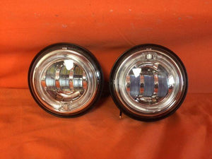 4.5" Auxiliary DAYMAKER Chrome Spot With Green Halo Passing HID LED Fog Lights Bulb Motorcycle Harley AUX PAIR 4-1/2"