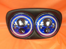 Load image into Gallery viewer, DUAL 7&quot; BLUE DAYMAKER BLUE HALO LED ROAD GLIDE Black Light Bulb Headlight Motorcycle Harley Bezel