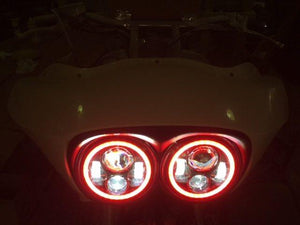 DUAL 7" DAYMAKER 2014  RED HALO LED Replacement ROAD GLIDE Chrome Light Bulb Headlight Harley Bezel